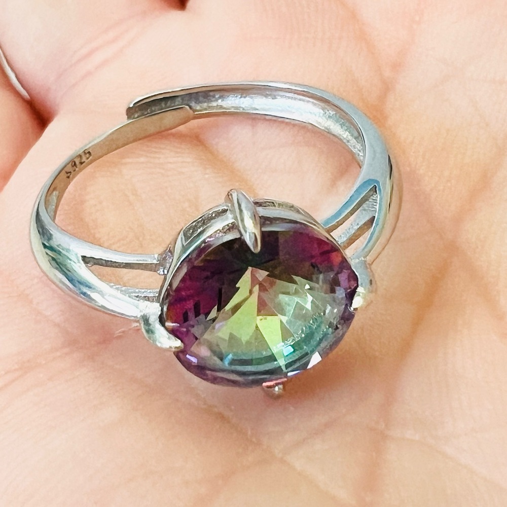 Mystic Topaz Sterling Silver Adjustable Ring, Handmade by Wandering Bunny LLC